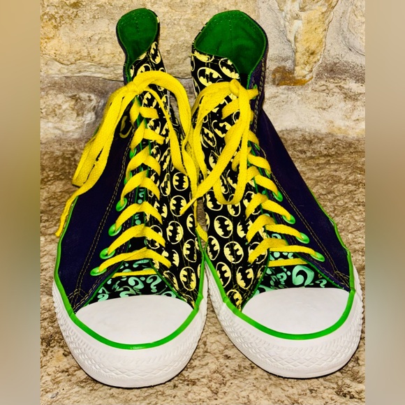 DC Comics CONVERSE Green/Purple Batgirl ? Question Mark Hi Top Sneakers W11 M9 - Picture 4 of 13